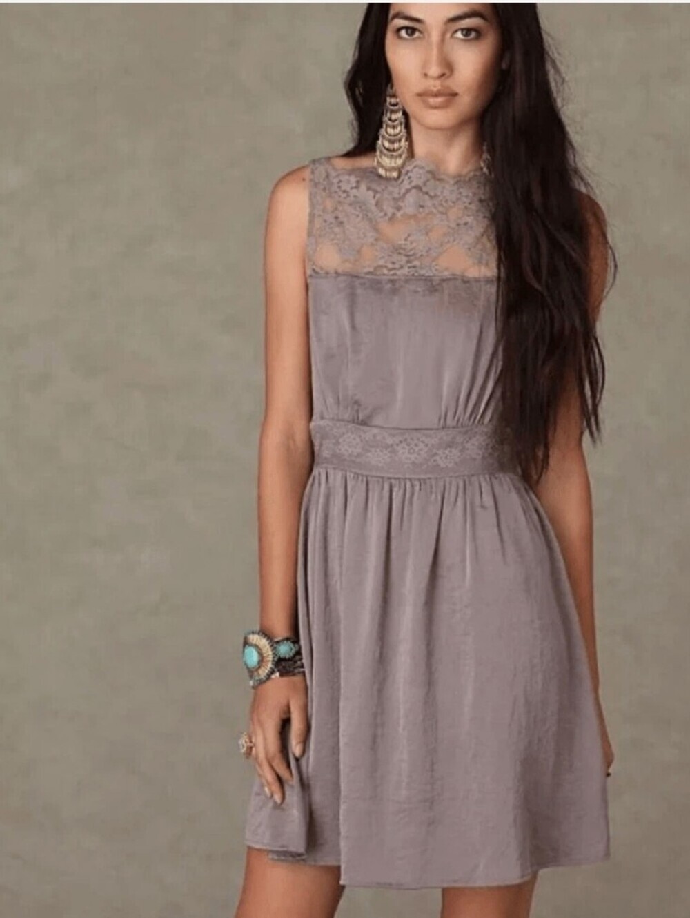Free People Lace Yoke Sleeveless Slip Dress in Mauve Size S